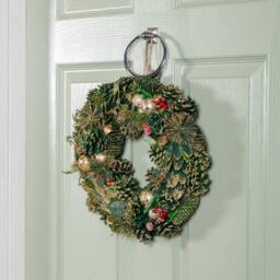 Samuel Alexander 36cm Bauble & Pinecone Hanging Christmas Wreath with Red Berries in Green - thumbnail 7