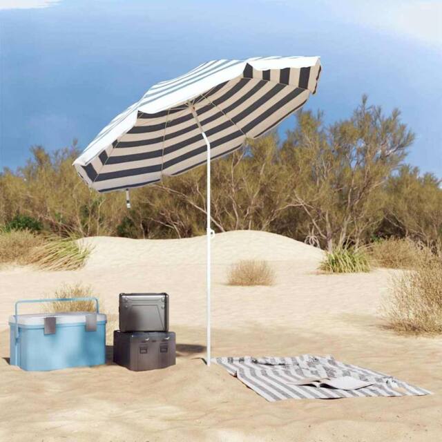 Berkfield Home White Beach Parasol with Metal Pole Blue & White 161x193 cm Polyester - image 1