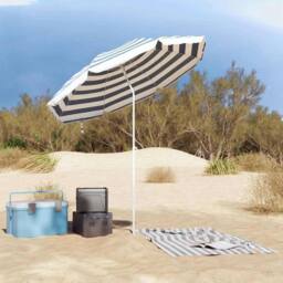 Berkfield Home White Beach Parasol with Metal Pole Blue & White 161x193 cm Polyester - thumbnail 1