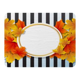 Benjamin Tate Design Orange & Red Autumn Leaves On Black Stripes Blanket in Natural - Size: 120 cm x 150 cm - thumbnail 1