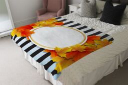 Benjamin Tate Design Orange & Red Autumn Leaves On Black Stripes Blanket in Natural - Size: 120 cm x 150 cm - thumbnail 3