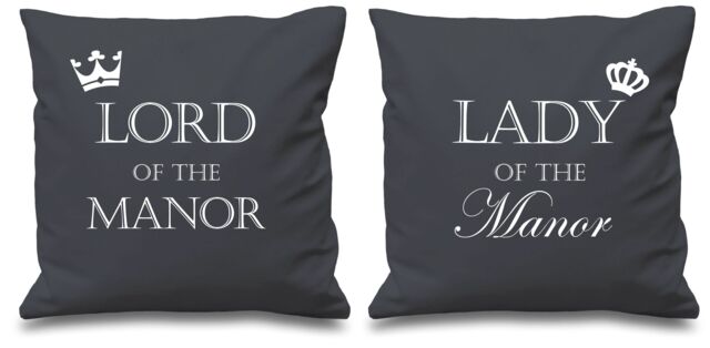 "60 SECOND MAKEOVER Lord Of The Manor Lady Of The Manor Grey Cushion Covers 16"" x 16"" Couples Cushions Valentines Anniversary Boyfriend"