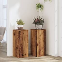 Berkfield Home Plant Stands 2 pcs Old Wood 30x30x70 cm Engineered wood in Brown - Size: 30 x 30 x 70 cm - thumbnail 2