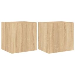Berkfield Home TV Wall Cabinets with LED Lights 2 pcs Sonoma Oak 40.5x35x40 cm in Brown - thumbnail 2