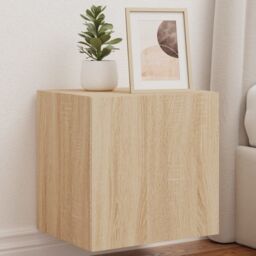 Berkfield Home TV Wall Cabinets with LED Lights 2 pcs Sonoma Oak 40.5x35x40 cm in Brown - thumbnail 1