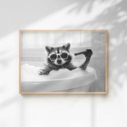 60 SECOND MAKEOVER Raccoon Smoking A Cigar In The Bath Quirky Animal Print - Size: A4 - thumbnail 1