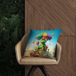 Warren Reed - Designer Frog On A Beach Holiday Outdoor Cushion in Yellow - Size: 60 cm x 60 cm - thumbnail 2