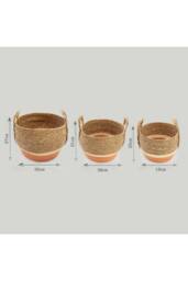 KDMD Straw & Seagrass Storage Basket Set of 3 Natural Orange - thumbnail 8