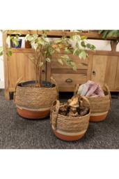 KDMD Straw & Seagrass Storage Basket Set of 3 Natural Orange - thumbnail 7