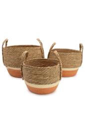 KDMD Straw & Seagrass Storage Basket Set of 3 Natural Orange