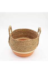 KDMD Straw & Seagrass Storage Basket Set of 3 Natural Orange - thumbnail 3