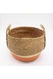 KDMD Straw & Seagrass Storage Basket Set of 3 Natural Orange - thumbnail 4
