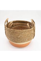 KDMD Straw & Seagrass Storage Basket Set of 3 Natural Orange - thumbnail 2
