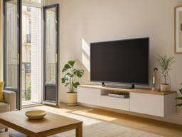 Vente-unique Floating TV Unit With 3 Doors & 1 Niche - Beige & Natural - LOTULA - thumbnail 9