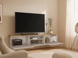 Vente-unique Floating TV Unit With 3 Doors & 1 Niche - Beige & Natural - LOTULA - thumbnail 8