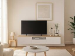 Vente-unique Floating TV Unit With 3 Doors & 1 Niche - Beige & Natural - LOTULA - thumbnail 3