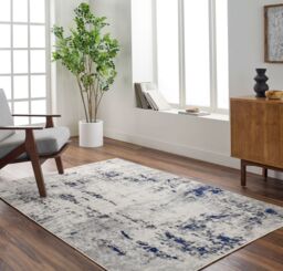 Livabliss Pisa-Abstract Black Grey Off-White Modern Marble Living Dining Bedroom Rug in Dark Blue - Size: 150 cm x 210 cm - thumbnail 8