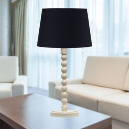 First Choice Lighting Bobbin - Ivory Lamp with Black Cotton Shade in White - thumbnail 5