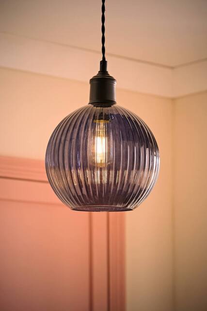 ValueLights Maddison Navy Blue Ribbed Glass Easy Fit Pendant Lamp Shade with Bulb - image 1