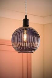 ValueLights Maddison Navy Blue Ribbed Glass Easy Fit Pendant Lamp Shade with Bulb - thumbnail 1