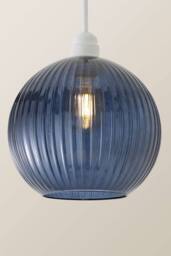 ValueLights Maddison Navy Blue Ribbed Glass Easy Fit Pendant Lamp Shade with Bulb - thumbnail 3