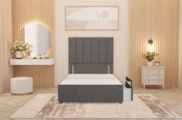 "Somnior Austin 2 Drawer Divan Bed Base & 54"" Floor Standing Headboard Linen in Mid Grey - Size: Single" - thumbnail 4