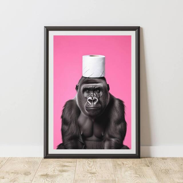 60 SECOND MAKEOVER Gorilla Pink Toilet Roll Quirky Animal Print - Size: A4 - image 1