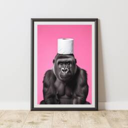 60 SECOND MAKEOVER Gorilla Pink Toilet Roll Quirky Animal Print - Size: A4 - thumbnail 1