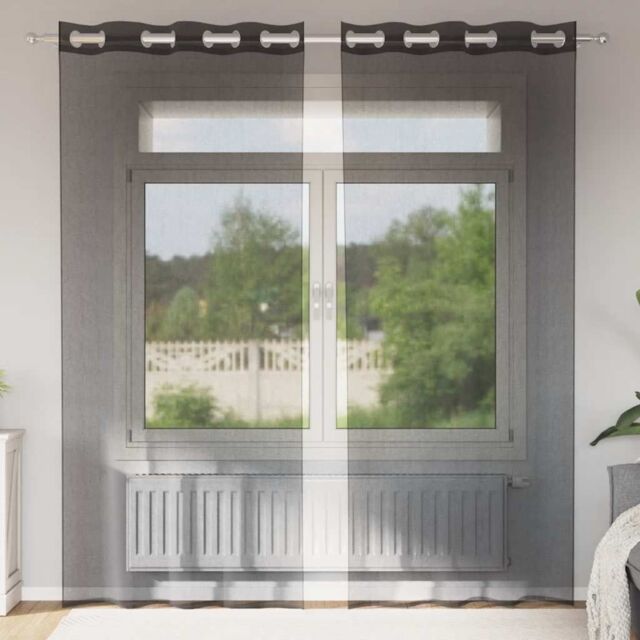 Berkfield Home Voile Curtains with Grommets 2 pcs Black 140x245 cm - image 1