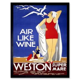 "Artery8 Travel Tourism Weston Super Mare Gwr Railway UK Framed Wall Art Print in Blue - Size: W12"" x H16""" - thumbnail 1