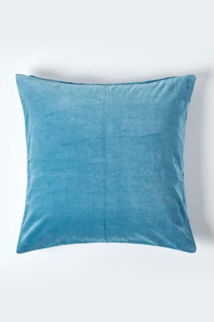 Homescapes Velvet Cushion Cover 100% Cotton, Soft & Machine Washable in Blue - Size: 30 cm x 50 cm - image 1