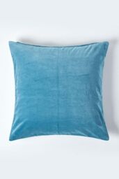 Homescapes Velvet Cushion Cover 100% Cotton, Soft & Machine Washable in Blue - Size: 30 cm x 50 cm