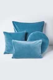 Homescapes Velvet Cushion Cover 100% Cotton, Soft & Machine Washable in Blue - Size: 30 cm x 50 cm - thumbnail 5