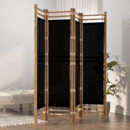 Berkfield Home Folding 4-Panel Room Divider 160 cm Bamboo & Canvas in Black