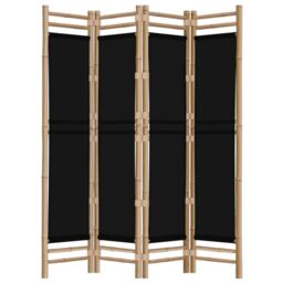 Berkfield Home Folding 4-Panel Room Divider 160 cm Bamboo & Canvas in Black - thumbnail 5