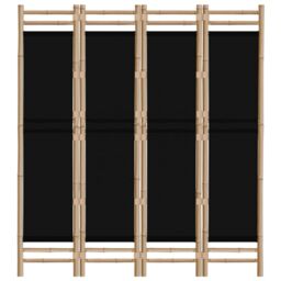 Berkfield Home Folding 4-Panel Room Divider 160 cm Bamboo & Canvas in Black - thumbnail 4
