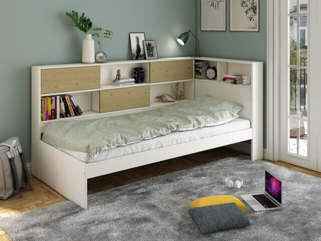 Noomi Jorgi Corner Storage Bed in White - Size: EU Single - image 1
