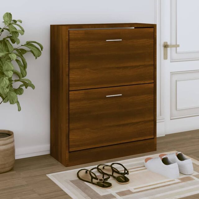 Berkfield Home Shoe Cabinet Brown Oak 63x24x81 cm Engineered Wood - Size: 63 x 24 x 81 cm - image 1