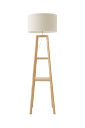ValueLights Wakefield Two Shelf Wooden Floor Lamp with Linen White Trim Drum Shade & Bulb in Natural - thumbnail 6