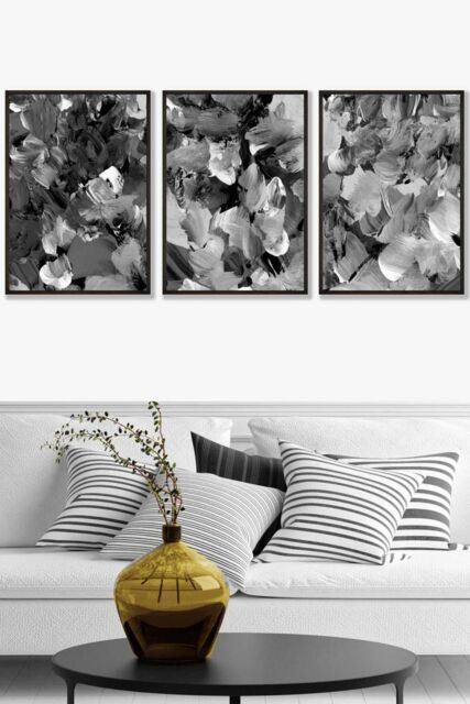 ARTZE Set of 3 Black Framed Abstract Wild Garden Flowers in Black & Grey Wall Art - Size: W33 cm x H45 cm x D20mm - image 1