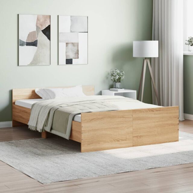 Berkfield Home Bed Frame with Headboard & Footboard Sonoma Oak 120x190 cm Small Double in Brown - image 1