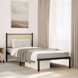 Berkfield Home Metal Bed Frame without Mattress Sonoma Oak 75x190 cm Small Single in Black - thumbnail 2