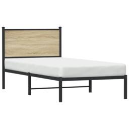 Berkfield Home Metal Bed Frame without Mattress Sonoma Oak 75x190 cm Small Single in Black - thumbnail 4