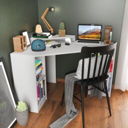Floating Corner Computer and Writing Desk with Shelves - thumbnail 3