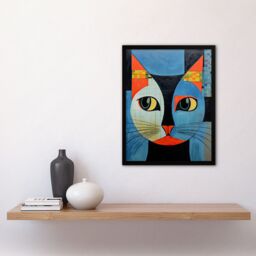 Artery8 Wall Art Print Pawsitive Vibes Only Blue Orange Abstract Cat Framed Art Picture - Size: A4 - thumbnail 4