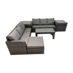 Fimous 3 Seater Sofa Coffee Table with Big Footstool 2 Side Tables Dark Grey - thumbnail 2