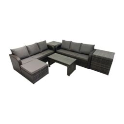 Fimous 3 Seater Sofa Coffee Table with Big Footstool 2 Side Tables Dark Grey - thumbnail 1