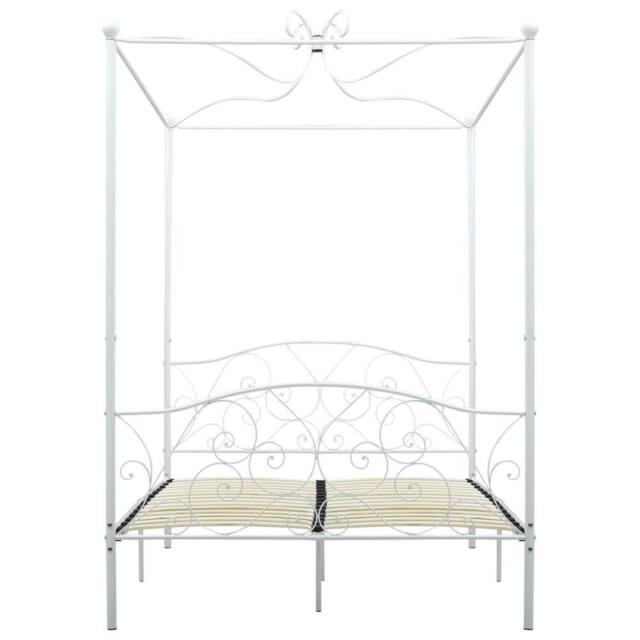 Berkfield Home Elegant Canopy Bed Frame White Metal 120x200 cm - Size: Small Double - image 1
