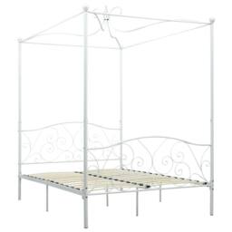Berkfield Home Elegant Canopy Bed Frame White Metal 120x200 cm - Size: Small Double - thumbnail 3