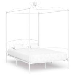 Berkfield Home Elegant Canopy Bed Frame White Metal 120x200 cm - Size: Small Double - thumbnail 2